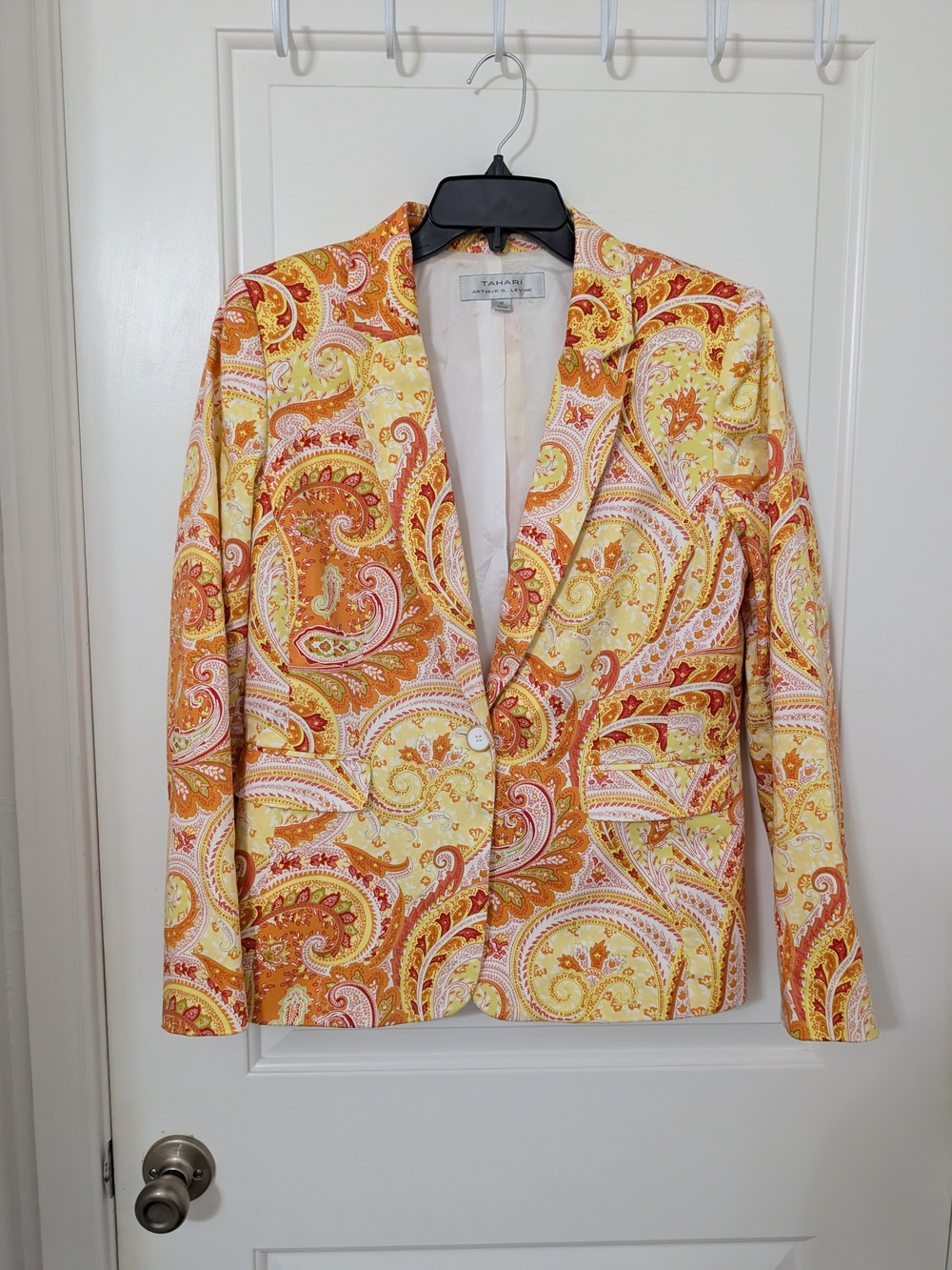 Tahari Arthur S Levine Size 10 Orange Paisley Blazer Y2K Retro
